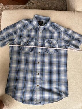 Pendelton  Light Blue and Navy Plaid Short Sleeve Button-Up